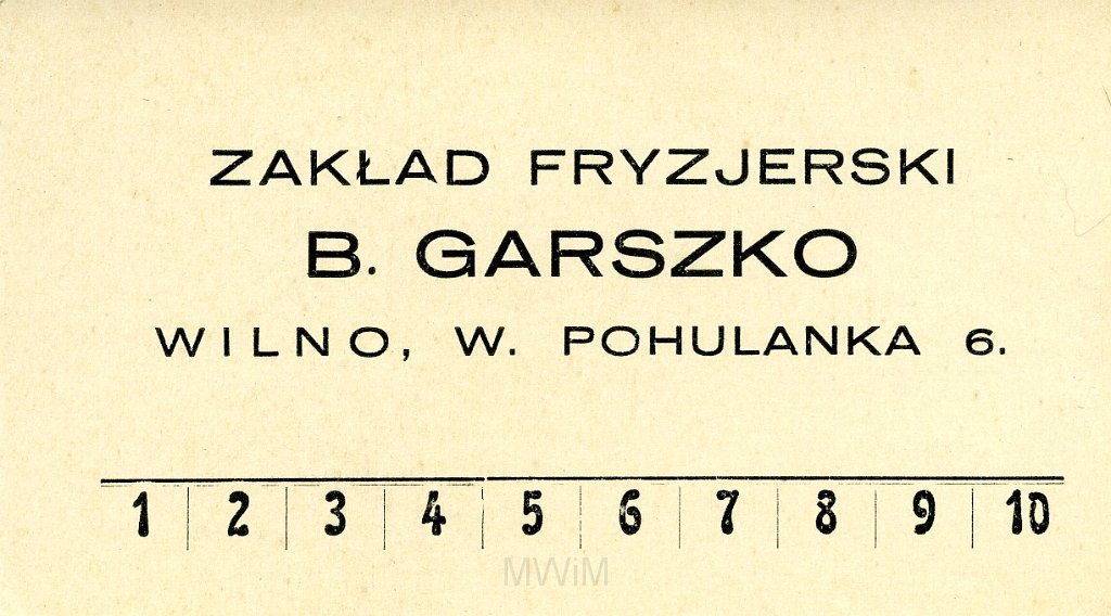 KKE 5694-2.jpg - Dok. Wizytówka zakładu fryzjerskiego „Antoni”.  Zakład prowadizł najpierw Benedykt Graskzo póxniej jego syn Antonie, Wilno, 1921/1945 r.